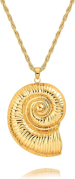 18k Gold Chain Link Necklace for Women, Baroque Pearl/Compass Pendant Necklace