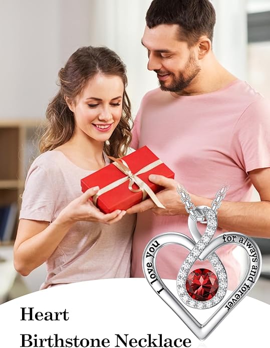 I Love You For Always and Forever Birthstone Necklace Infinity Love Heart Pendant Jewelry Christmas Valentine Mothers Day Birthday Gifts for Women Her Wife Girlfriend