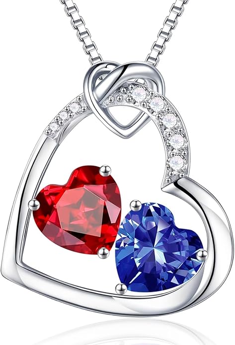 Iefil Birthstone Necklace for Women - 925 Sterling Silver Birthstone Necklace, Anniversary Birthday Gifts for Women Wife Girlfriend, Jewelry for Mom Daughter