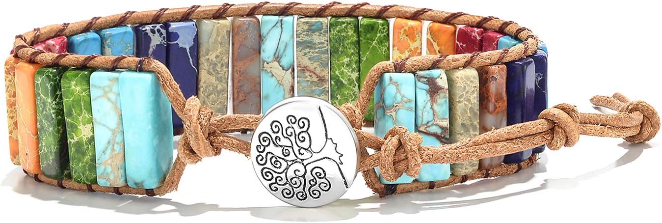 sedmart 7 Chakra Bracelets for Women with Real Stones Leather Wrap Healing Bead Bracelet Women Men Boho Friendship Jewelry