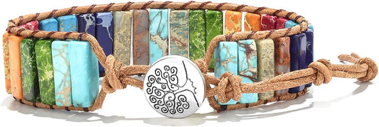 sedmart 7 Chakra Bracelets for Women with Real Stones Leather Wrap Healing Bead Bracelet Women Men Boho Friendship Jewelry