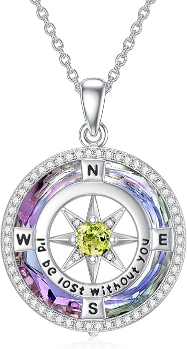 TOUPOP Compass Necklace for Women 925 Sterling Silver I'd be Lost without You Compass Pendant Birthstone Necklaces Anniversary Jewelry Birthday Gift for Girlfriend Wife Graduation Gifts for Her Daugthter