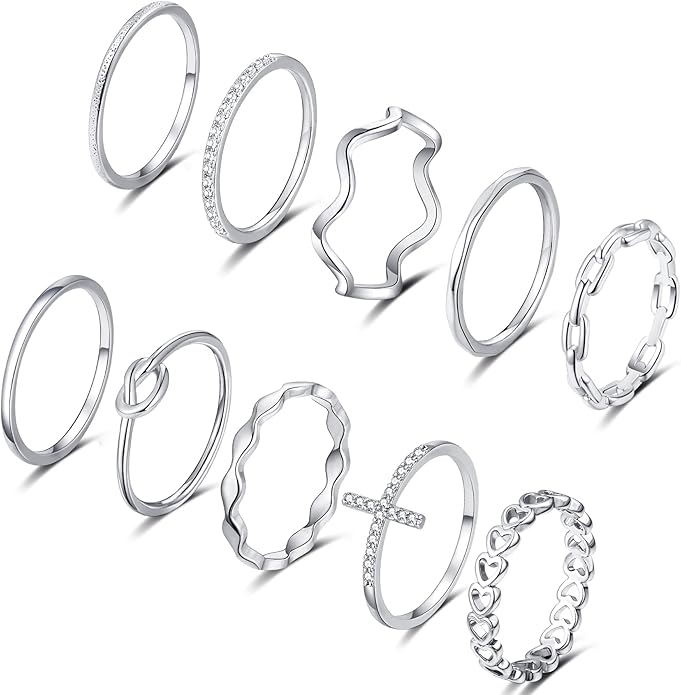 ZOERAY 10PCS 14K Gold Plated Stacking Rings for Women Thumb Stackable Knuckle Band Rings Plain Twist Thin Joint Finger Wedding Gold Ring Set for Women Size 4 to 11