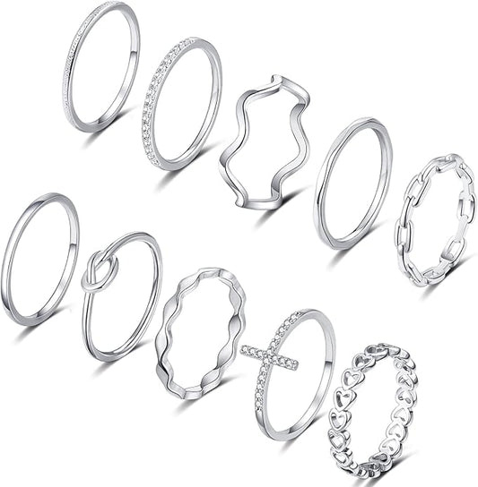 ZOERAY 10PCS 14K Gold Plated Stacking Rings for Women Thumb Stackable Knuckle Band Rings Plain Twist Thin Joint Finger Wedding Gold Ring Set for Women Size 4 to 11