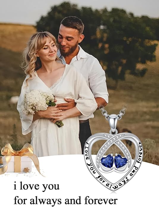 Birthstone Necklaces for Women I Love You for Always and Forever Heart Pendant Necklace Anniversary Jewelry Christmas Valentine Mothers Day Birthday Gifts for Her Wife Girlfriend