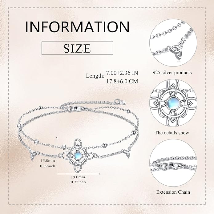 Witches Knot/Double Circle/Dragonfly/Butterfly/Bracelet Sterling Silver Adjustable Charm Bracelet Summer Beach Foot Chain Jewelry for Women Girls Gifts