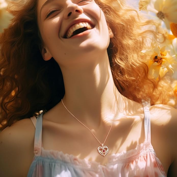 CDE S925 Silver Rose Gold Heart Birthstone Necklaces for Women，Ideal Anniversary or Birthday Jewelry Gifts for Wife Girlfriend Her