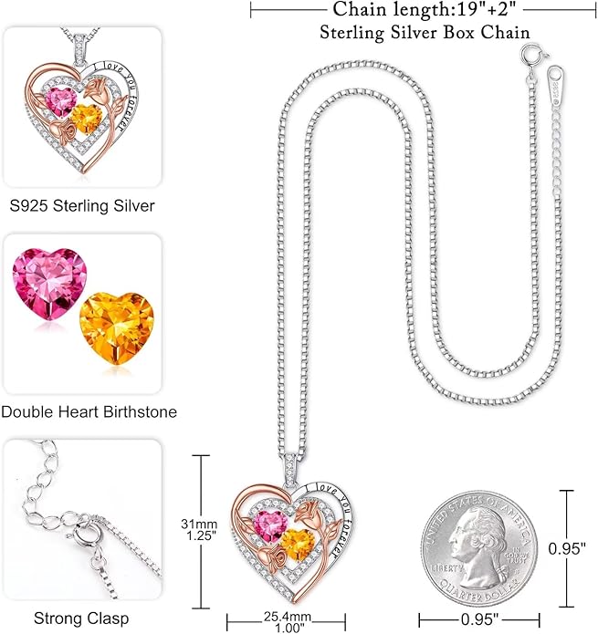 Iefil Birthstone Necklace for Women - Sterling Silver Birthstone Necklace Anniversary Birthday Gifts for Her Wife Mom Daughter