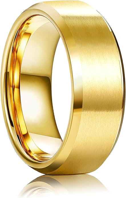 Jstyle Stainless Steel Rings for Men Women 8MM Wedding Band Rings Matte Surface - Beveled Polished Edge Mens Ring Size 6-14