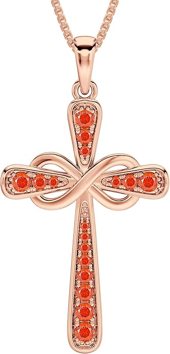 YL 925 Sterling Silver Cross Necklace for Women Halo Infinity Pendant Birthstone Jewelry for Mom