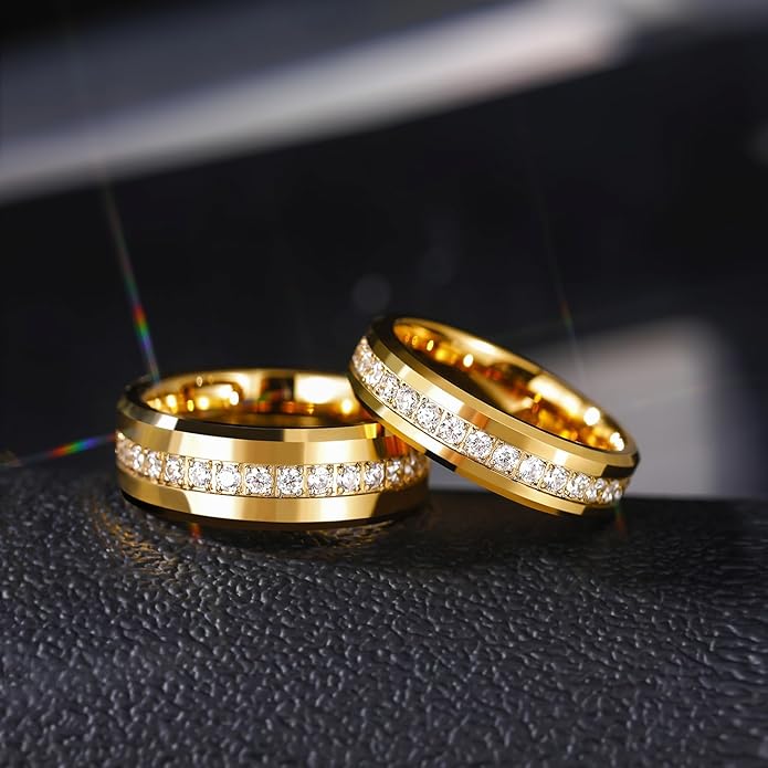 Greenpod 6mm 8mm Tungsten Carbide Rings for Men Silver/Gold Cubic Zirconia Eternity Wedding Band Women High Polish Comfort Fit Size 6-13