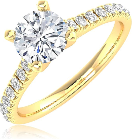 0.5-6 Carat t.w. LAB GROWN Round Cut Diamond Prong Set Solitaire Diamond Engagement Ring Band in 14K White Gold Wedding Ring for Women (E-F Color VS1-VS2 Clarity)