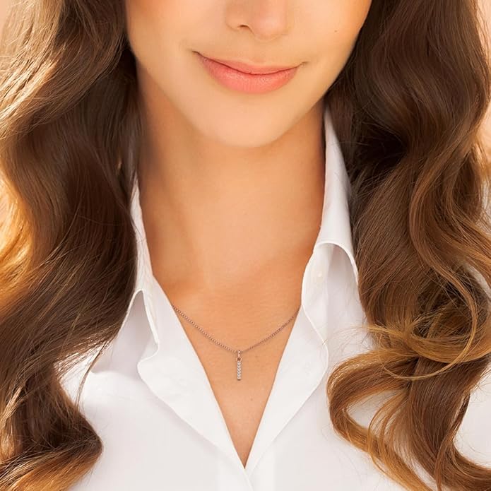 PEORA Letter A to Z Lab Grown Diamond Initial Pendant Necklace in Sterling Silver, F-G Color, VS Clarity, with 18 inch Chain