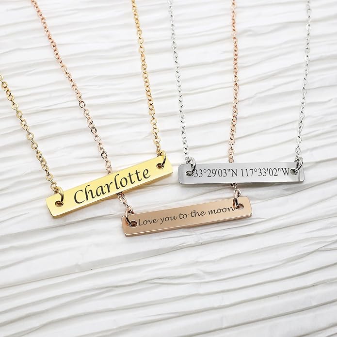 Name Bar Jewelry special Custom Engraved Bar Necklace Personalized Name Date GPS Coordinates Handcrafted Gift for Wedding Bridesmaid Graduation Anniversary personalized bepoke jewelry
