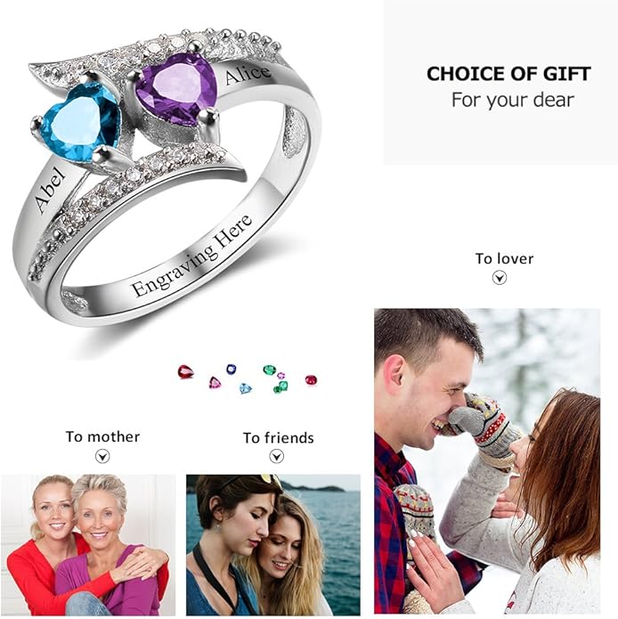 JewelOra Personalized Birthstone Rings for Women Promise Rings for Her Women Mother Rings with Engraved 2 Names Customized Gifts for Mom