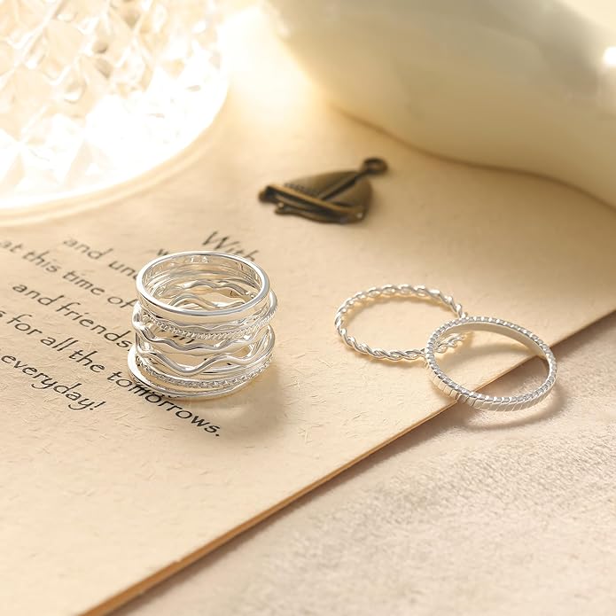 WFYOU 10 Pcs 1-2mm 18K Gold Plated Simple Rings for Women Band Knuckle Stacking Midi Rings Elegant Classic Minimalist Rings Comfort Fit