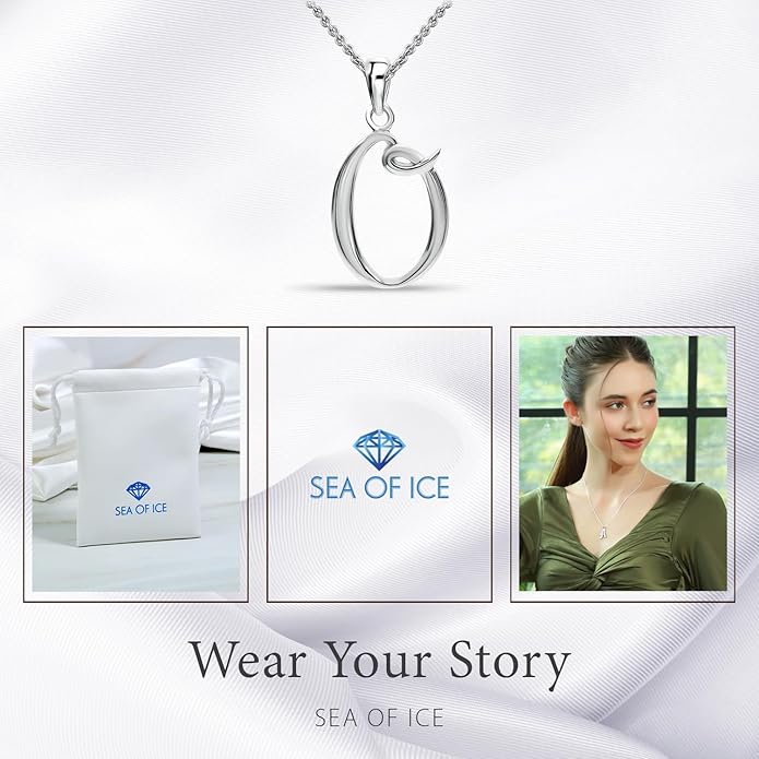 SEA OF ICE Letter Initial Necklace, Alphabet Letter Pendant Necklace, Sterling Silver, Gold, Rose Gold Necklace for Women, Elegant Initial Necklaces, Personalized Custom Women's Necklaces