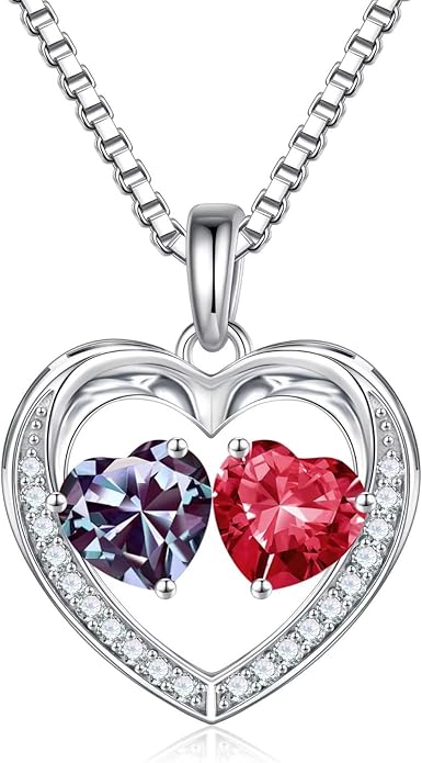 Iefil Birthstone Jewelry for Women - 925 Sterling Silver Birthstone Necklace, Anniversary Birthday Gifts for Women, Jewelry Gifts for Her Wife Mom Daughter