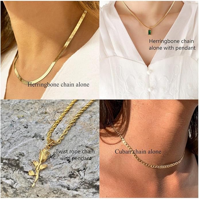 ASCOMY Layered Necklaces for Women Dainty Gold Necklace 14K Gold Plated Herringbone Necklace for Women Pearl Cross Necklace Paperclip Cuban Figaro Rope Satellite Chain Gold Choker Trendy Jewelry Gift