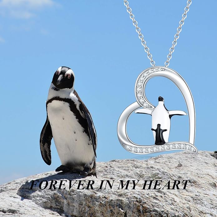 POPKIMI Sterling Silver Necklace Wolves/Elephants/Pandas/Penguins Pendant Necklace for Mom Daughter