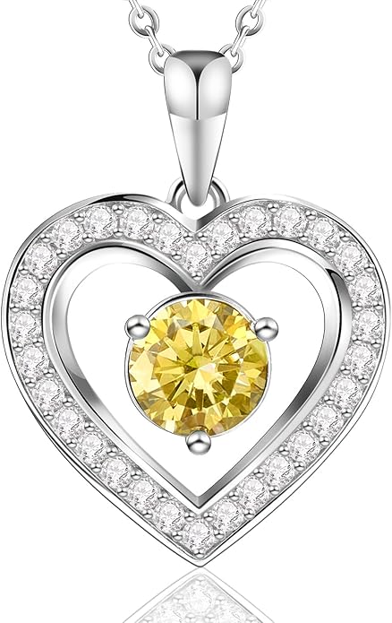 Full Moissanite Heart Necklace - No CZ! 2ct Vibrant Birthstone & 30 White Gems | 12 Month Gifts for Wife, Mom, Her | Anniversary, Valentine's Day, Mother's Day Jewelry