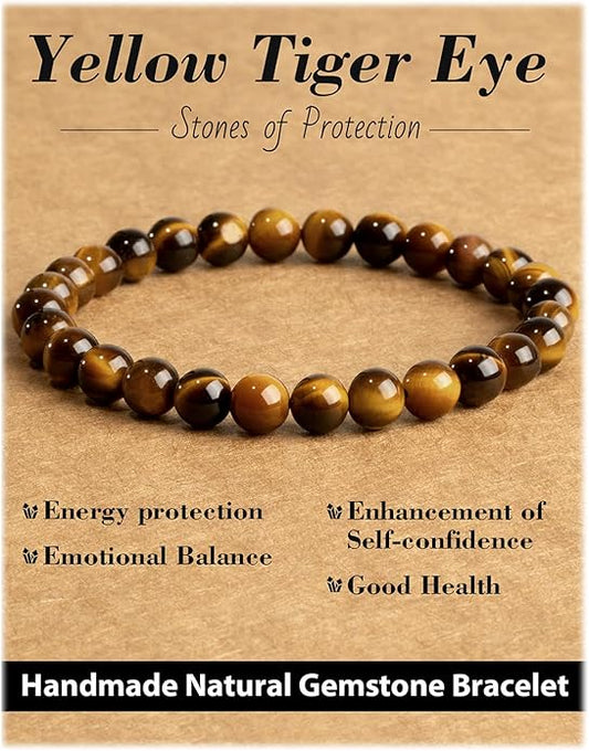 Handmade Natural Stone Beaded Stretch Bracelets,Healing Crystals Protection Bracelet,Spiritual Jewelry Gifts for Women & Men,Replacement Beads Included