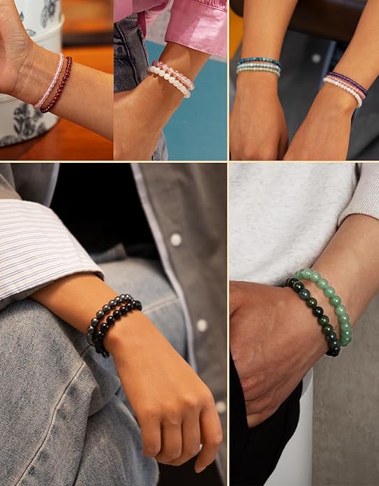 Handmade Natural Stone Beaded Stretch Bracelets,Healing Crystals Protection Bracelet,Spiritual Jewelry Gifts for Women & Men,Replacement Beads Included