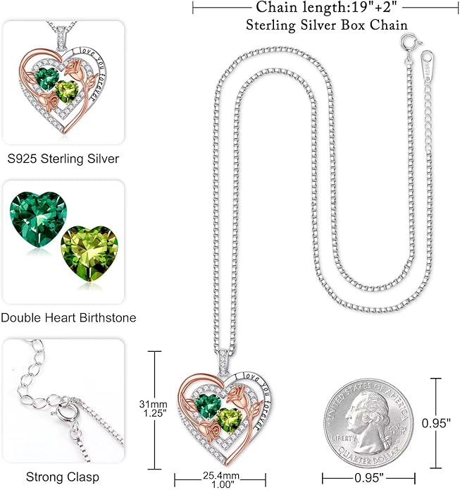 Iefil Birthstone Necklace for Women - Sterling Silver Birthstone Necklace Anniversary Birthday Gifts for Her Wife Mom Daughter