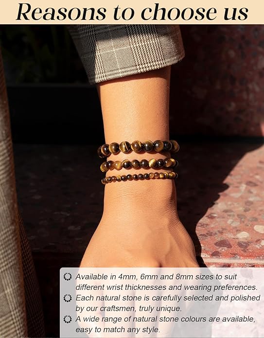 Handmade Natural Stone Beaded Stretch Bracelets,Healing Crystals Protection Bracelet,Spiritual Jewelry Gifts for Women & Men,Replacement Beads Included