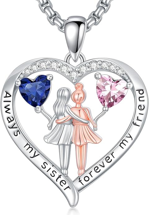 Always My Sister Forever My Friend Birthstone Pendant Necklace Women Jewelry Christmas Valentine Mothers Day Birthday Gifts for Women Sister From Sister