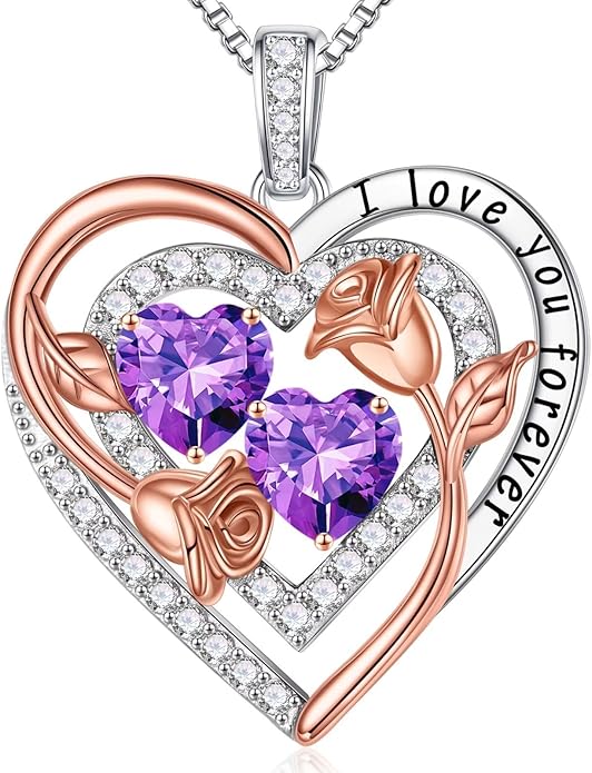 Iefil Birthstone Necklace for Women - Sterling Silver Birthstone Necklace Anniversary Birthday Gifts for Her Wife Mom Daughter