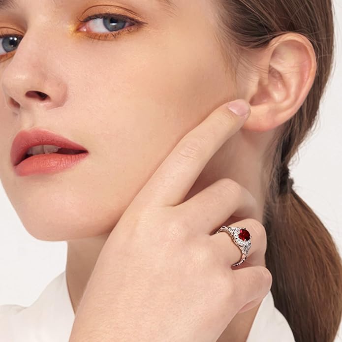 DAYBYDAY Celtic Birthstone Rings for Women 925 Sterling Silver Heart/Round/Pear/Oval Created Gemstone Moissanite Halo Engagement Promise Rings for Her Wife Birthday Anniversary Wedding Jewelry