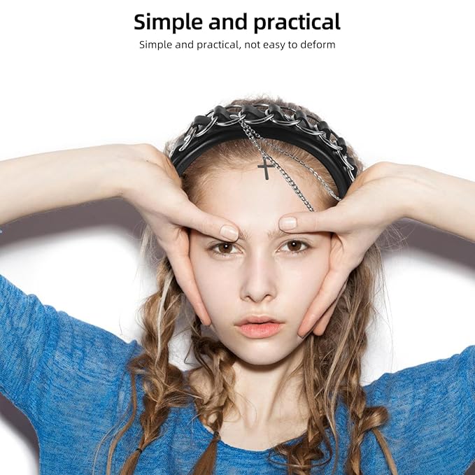 Beaupretty Gothic Headband with Punk Chains and Cross Decoration Retro Style Hair Accessory for Women Unique Goth Hairpiece for Festivals and Costumes