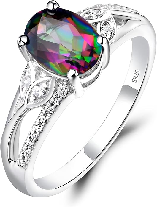 925 Sterling Silver Oval Shaped 8X6 MM Gemstone Ring Leaf Engagement Ring for Women Jewelry