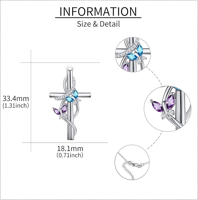 Flower Cross Necklace 925 Sterling Silver Carnation/Rose/Lily/Daisy Cross Necklace Birth Flower Jewelry for Women