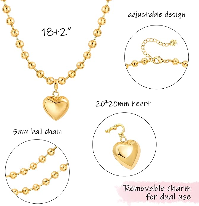 18k Gold Chain Link Necklace for Women, Baroque Pearl/Compass Pendant Necklace