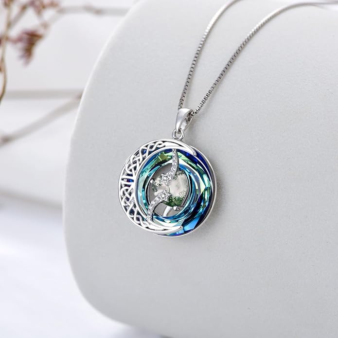 TOUPOP Birthstone Necklace 925 Sterling Silver Moon and Star Pendant with Blue Crystal Celtic Moon Jewelry Birthday Christmas Gifts for Women Mom Wife Her Daughter