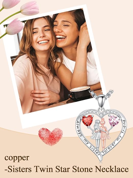 Always My Sister Forever My Friend Birthstone Pendant Necklace Women Jewelry Christmas Valentine Mothers Day Birthday Gifts for Women Sister From Sister