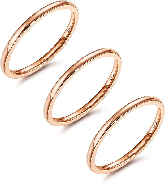 LOYALLOOK 1.5mm 14K Gold Filled Stacking Rings for Women - Stainless Steel Plain Thin Knuckle Thumb Statement Midi Band Rings - Comfort Fit Silver/Gold/Rose Tone, 3PCS