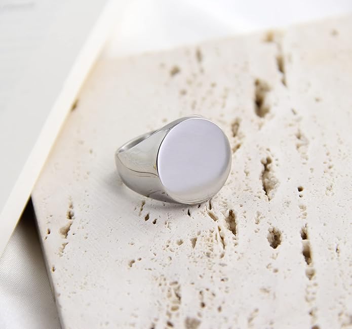 Stainless Steel Round Shape Classical Simple Plain Wedding Engagement Statement Pinky Band Signet Rings for Men Women Size 4-15