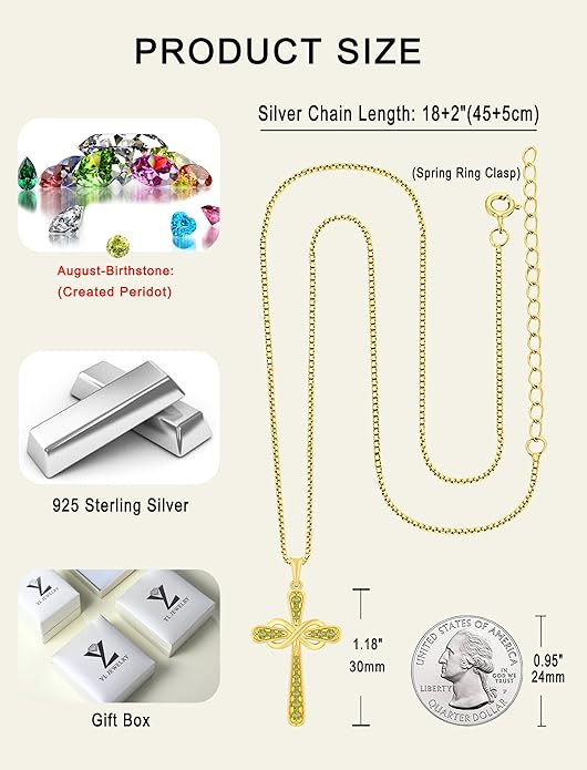 YL 925 Sterling Silver Cross Necklace for Women Halo Infinity Pendant Birthstone Jewelry for Mom