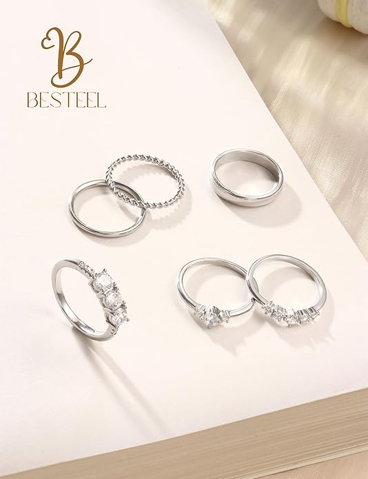 Besteel Gold Rings for Women - Non Tarnish 14K Gold Plated Stackable Rings, Dainty Cubic Zirconia Thin Thumb Ring Set, Trendy Statement Promise Wedding Bands Engagement Rings for Women Size 6-10