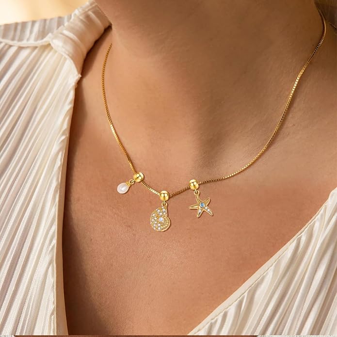 Summer Holiday Necklace,Dainty Chain, Charm Necklace For Women,Cute Cat Charm,Natural Pearls,18k Gold Plated,Choose Your Favorite Charm, Change Easily