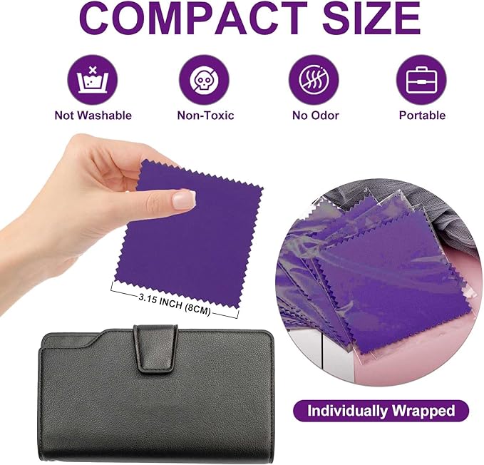 SEVENWELL 50pcs Jewelry Cleaning Cloth Dark Purple Polishing Cloth for Sterling Silver Gold Platinum Small Silver Polish 8x8cm