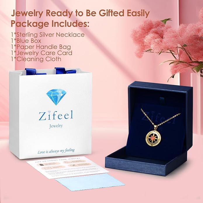 Compass Necklace Gifts for Women wife - S925 Sterling Silver Birthstone Necklaces for Women - Anniversary Birthday Gifts for Her Wife Girlfriend - Valentines Mom Mothers Day Christmas Gifts Jewelry for Women