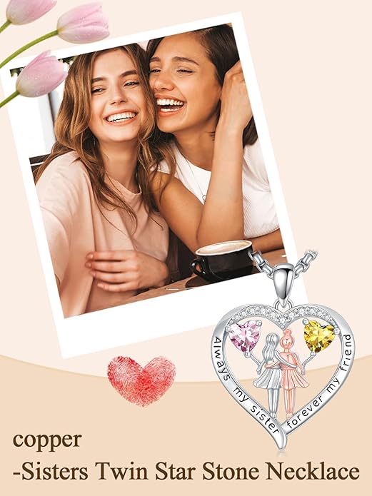 Always My Sister Forever My Friend Birthstone Pendant Necklace Women Jewelry Christmas Valentine Mothers Day Birthday Gifts for Women Sister From Sister