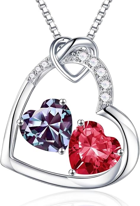 Iefil Birthstone Necklace for Women - 925 Sterling Silver Birthstone Necklace, Anniversary Birthday Gifts for Women Wife Girlfriend, Jewelry for Mom Daughter