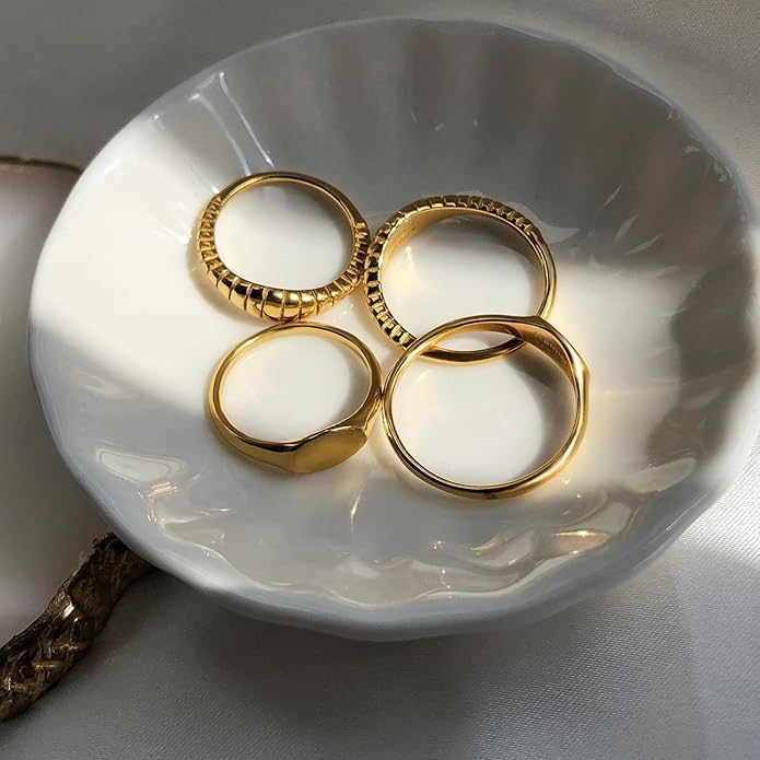 Kainier 14K Gold Plated Signet Rings Stackable Plain Slim Oval-shaped Thin Pinky Band for Women - 1.5mm Classic Dainty Cute Stacking Ring with Comfort Fit - Sizes 5-10