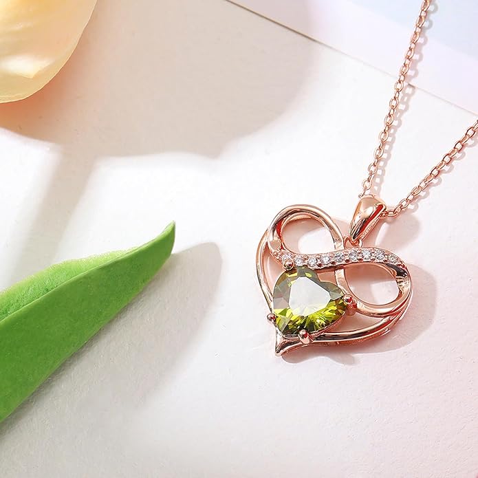 Rose Gold Birthstone Necklaces Heart Birthstone Pendant Necklaces For Women Valentine's Day Mother's Day Anniversary Christmas Gifts