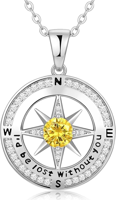 Compass Necklace Gifts for Women wife - S925 Sterling Silver Birthstone Necklaces for Women - Anniversary Birthday Gifts for Her Wife Girlfriend - Valentines Mom Mothers Day Christmas Gifts Jewelry for Women